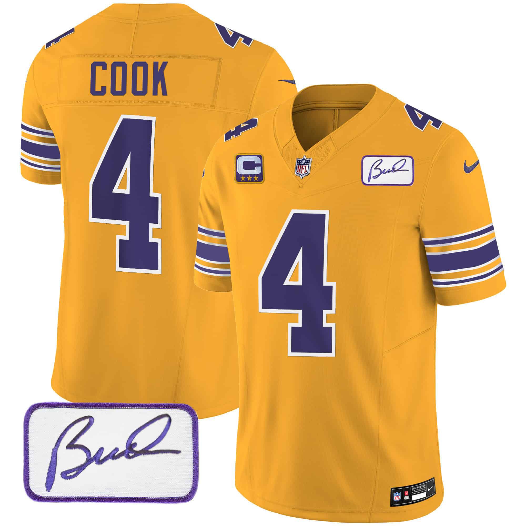 Men Minnesota Vikings #4 Cook Yellow 2024 Nike Bud Grant Patch Classic Limited NFL Jersey->indianapolis colts->NFL Jersey